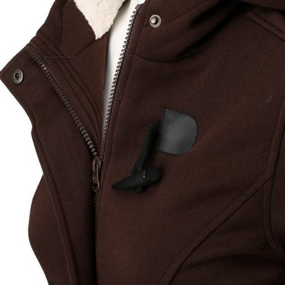Pea Coat Jacket Brown Hood Toggles& Zipper Pockets - Picture 13 of 16